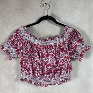 J Crew X Liberty Cotton Poplin Off-Shoulder Crop Top Cherries Boho Cottagecore M